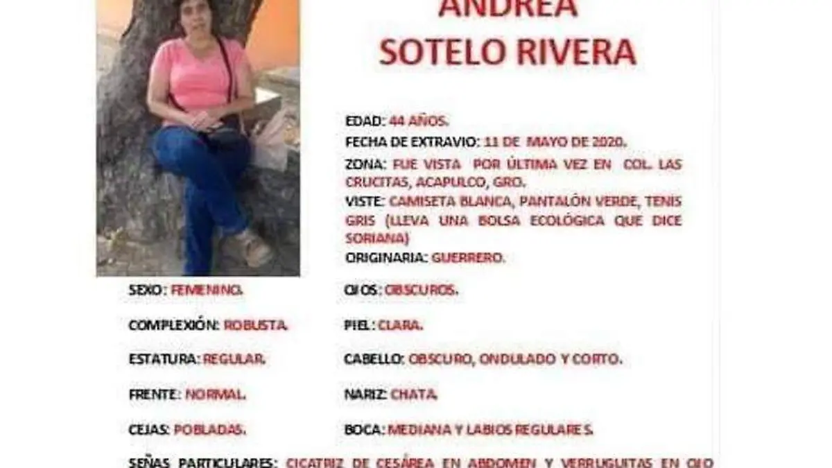 Mujer desaparecida Locatel 14 mayo