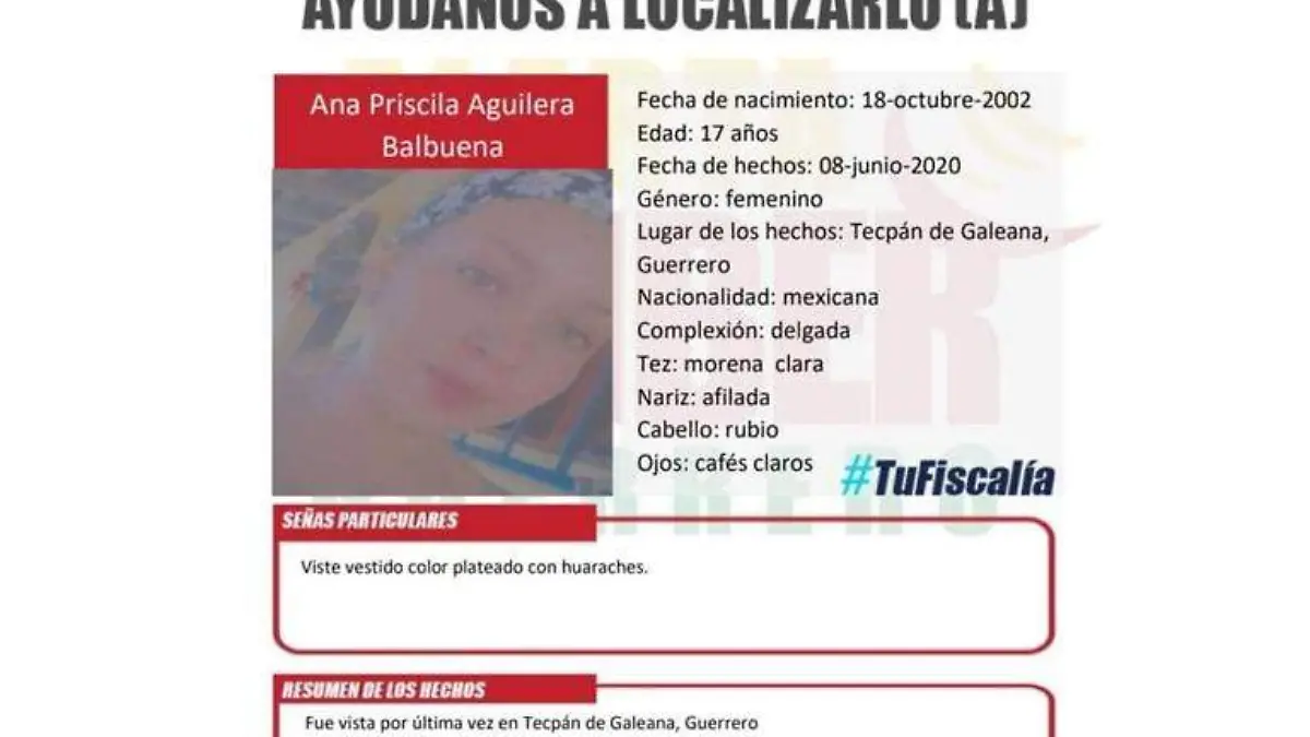 Menor reportada como desaparecida