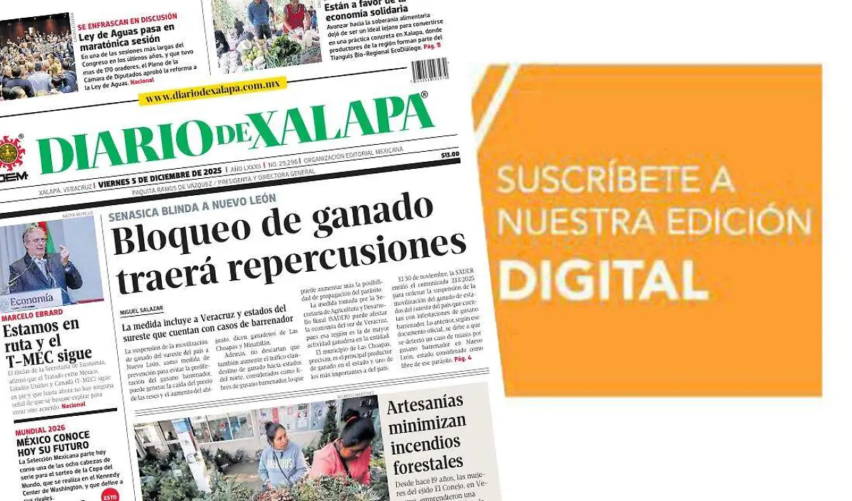 Portada Diario de Xalapa Viernes, 5 de diciembre 2025