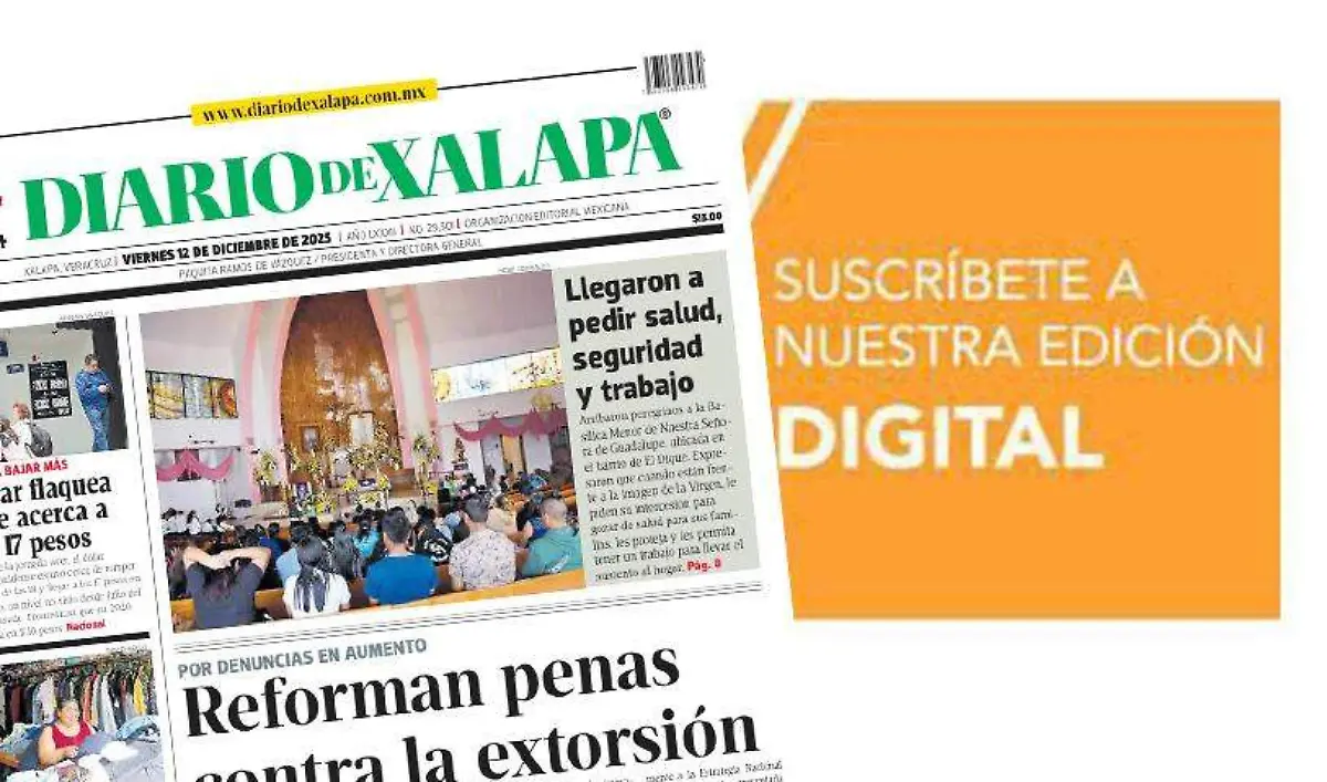 Portada Diario de Xalapa Viernes, 12 de diciembre 2025