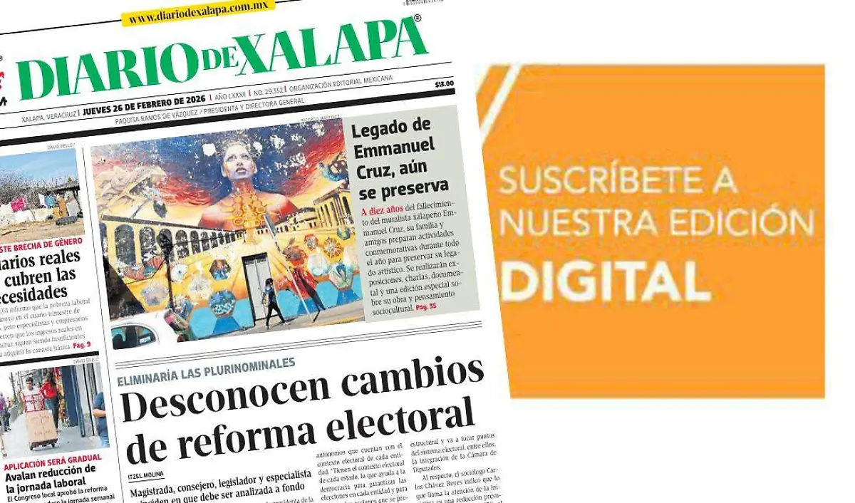 Portada Diario de Xalapa  Jueves, 26 de febrero 2026