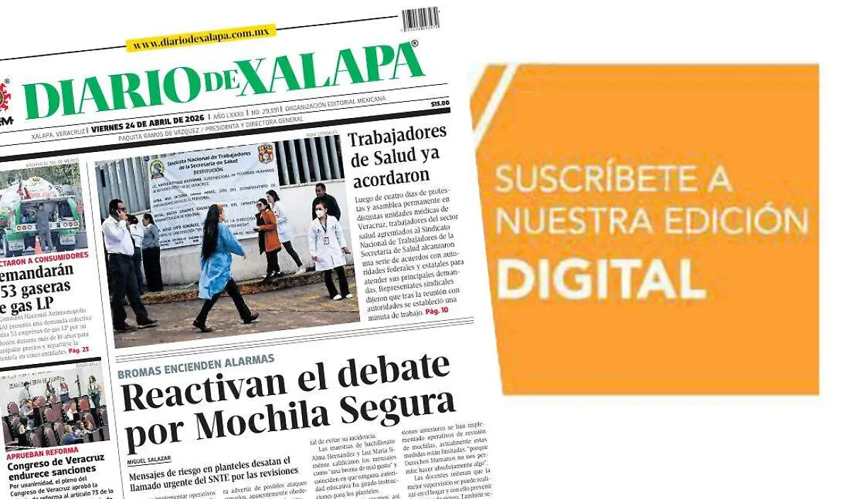 Portada Diario de Xalapa Viernes, 24 de abril 2026