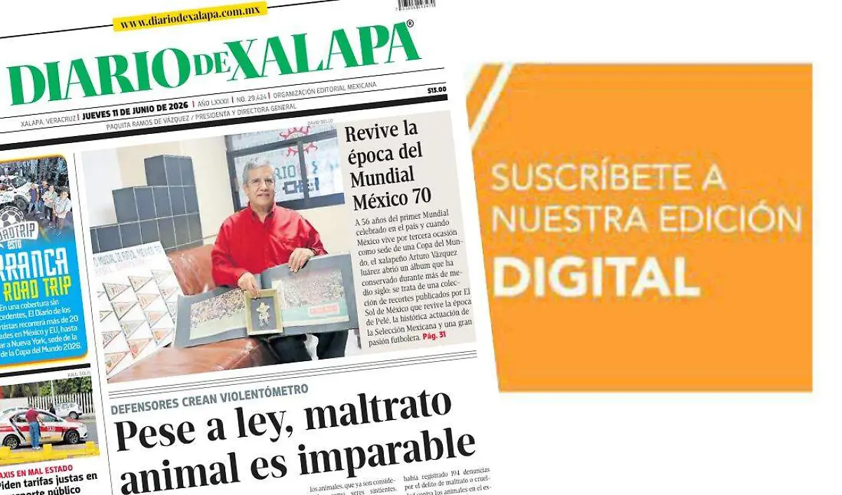 Portada Diario de Xalapa Jueves, 11 de junio 2026