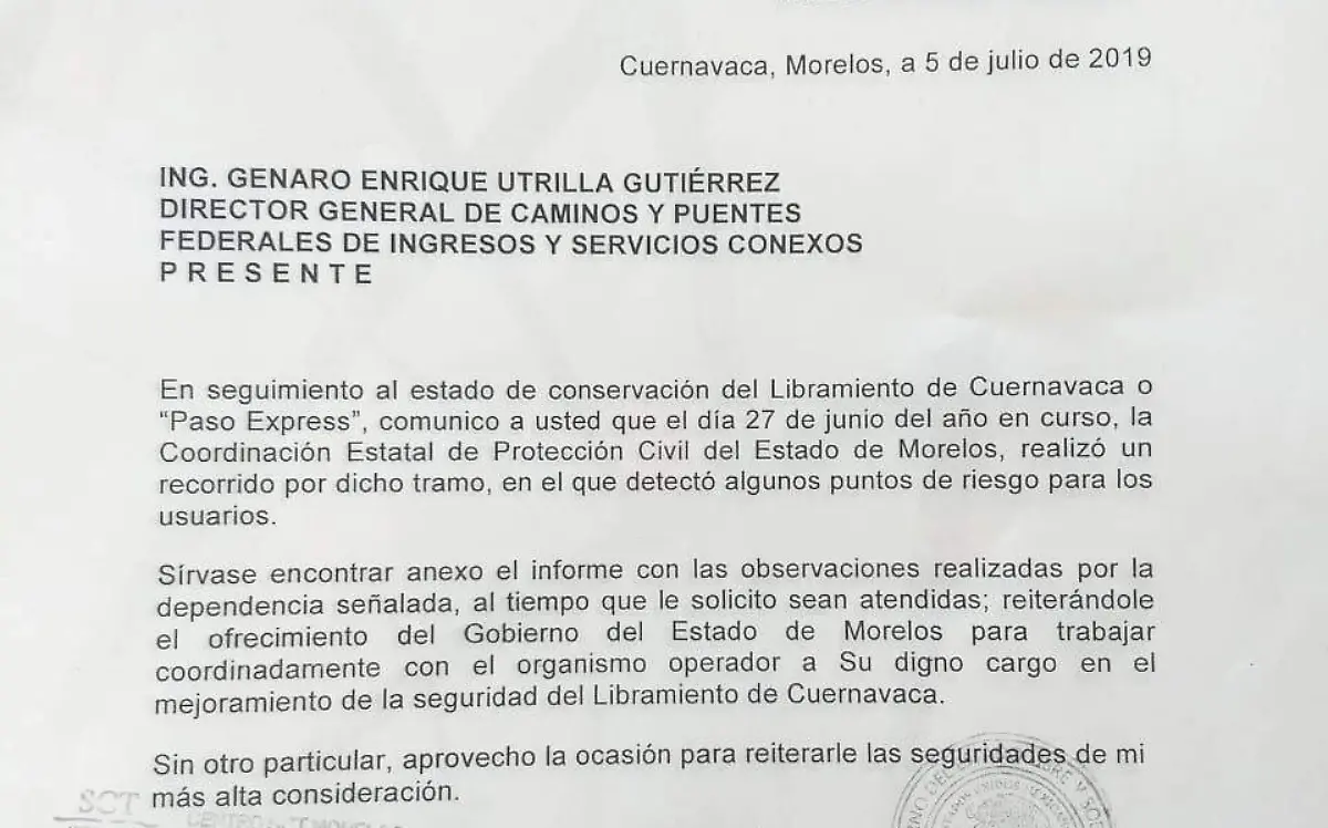 Entrega Gobierno a Capufe informe sobre el Paso Exprés