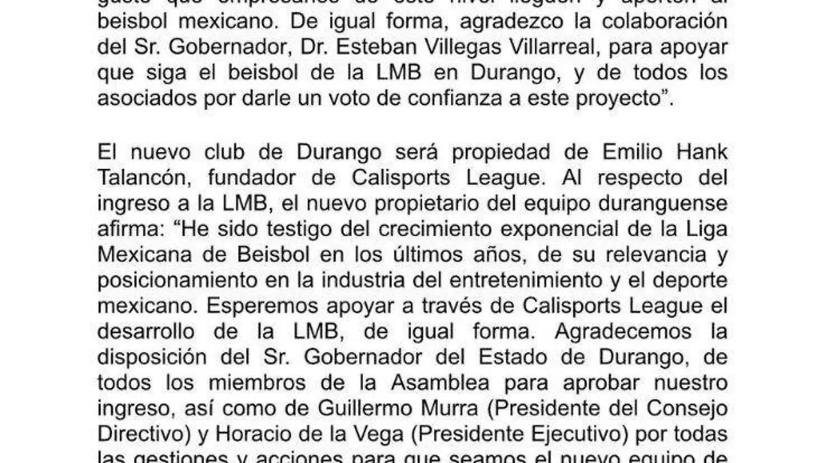 Comunicado Generales de Durango