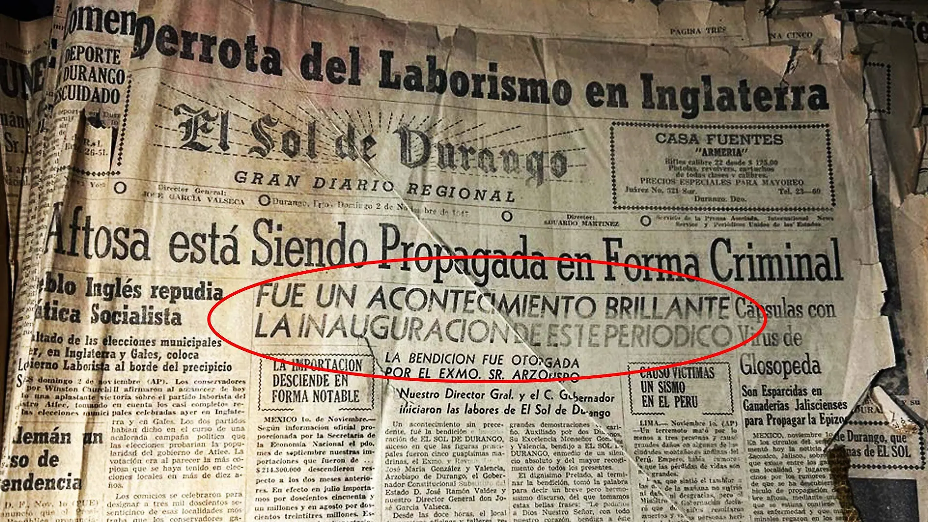 Ésta fue nuestra primera portada, el 2 de noviembre de 1947