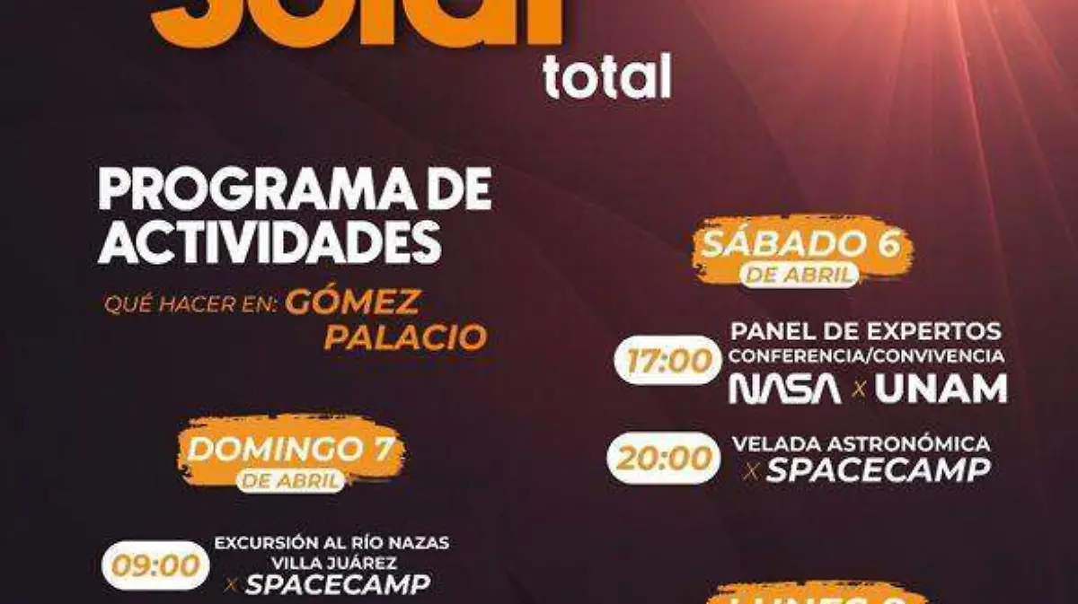 Gómez Palacio tiene preparadas un gran número de actividades en torno al eclipse solar