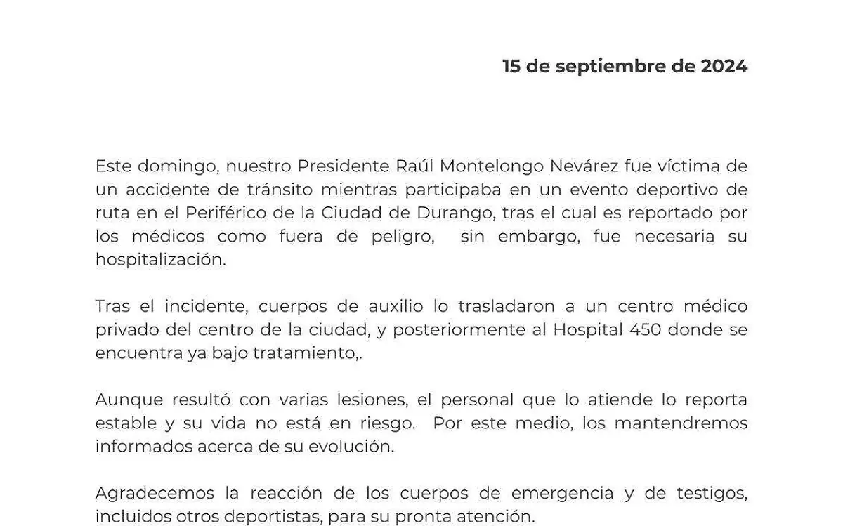 Atropellan a presidente del CCE mientras practicaba ciclismo