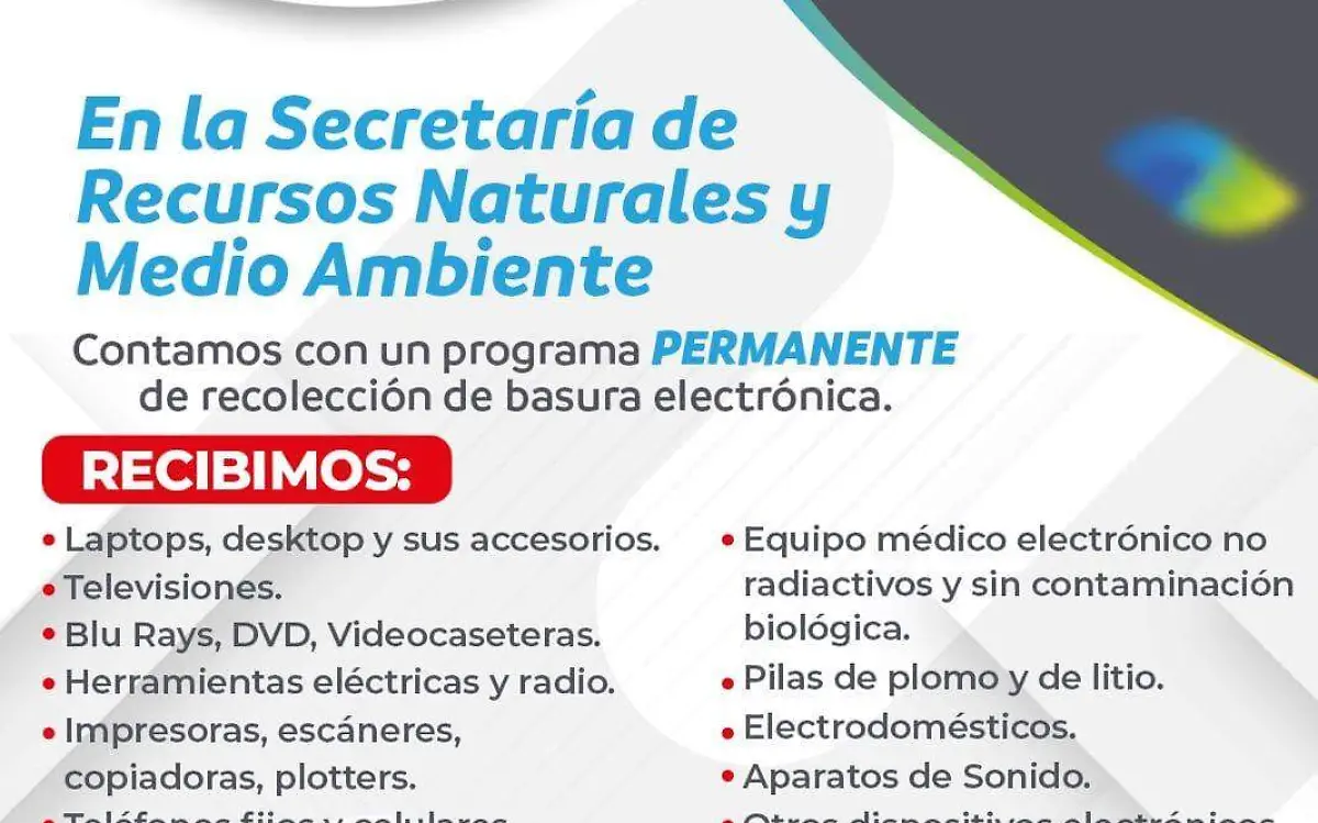 Secretaría de Recursos Naturales y Medio Ambiente en Durango recoge basura electrónica