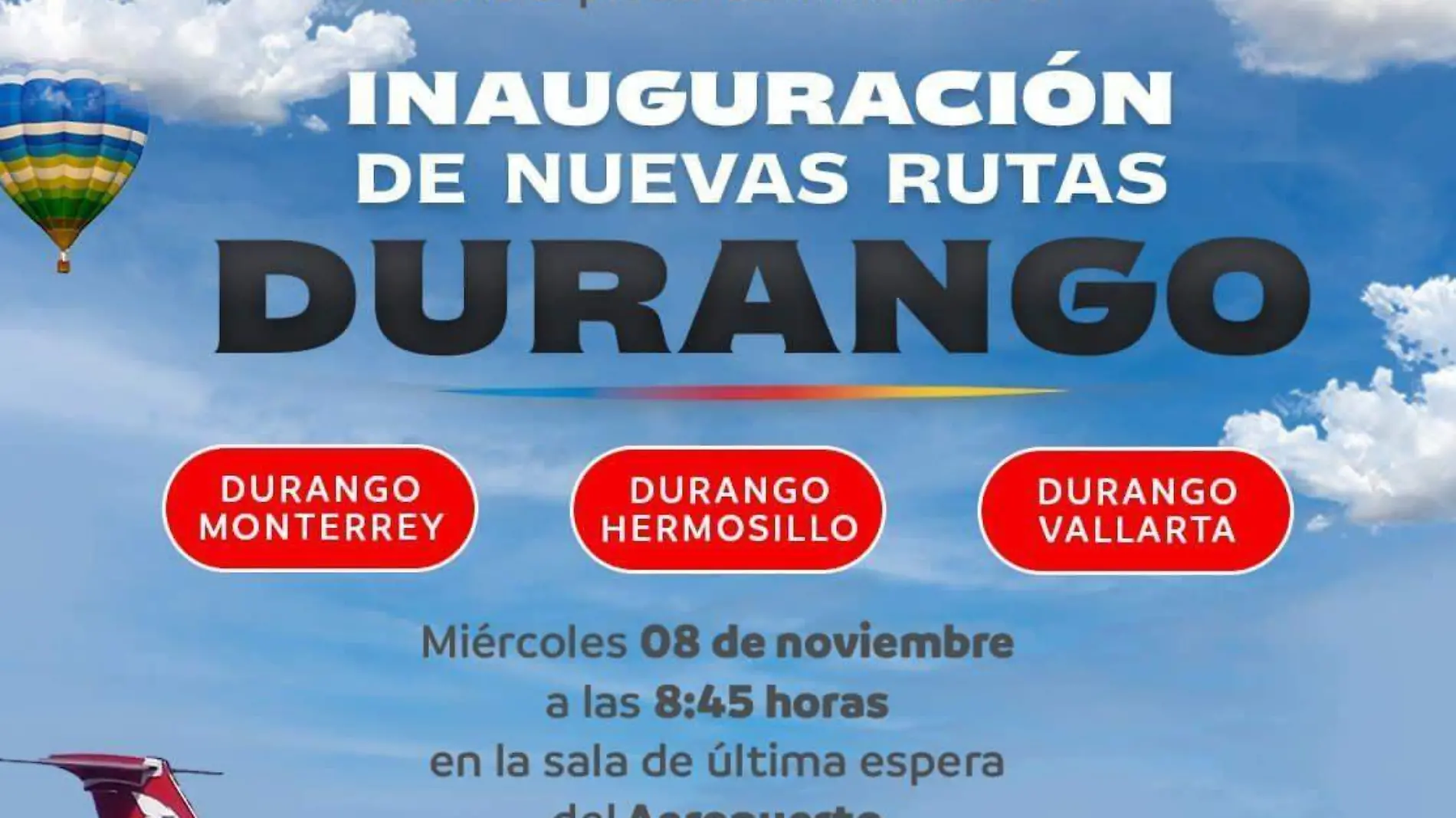 Podrás viajar a tres nuevos destinos desde el Aeropuerto de Durango