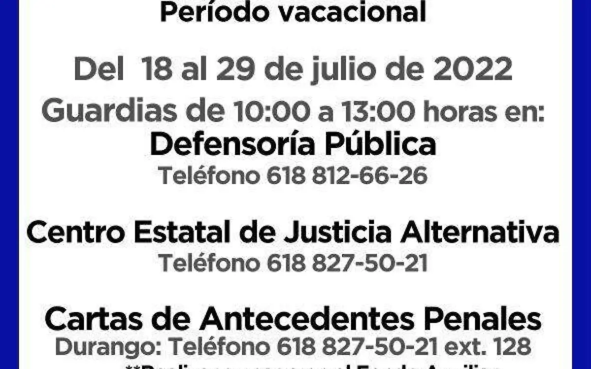 Periodo vacacional para personal del Poder Judicial de Durango