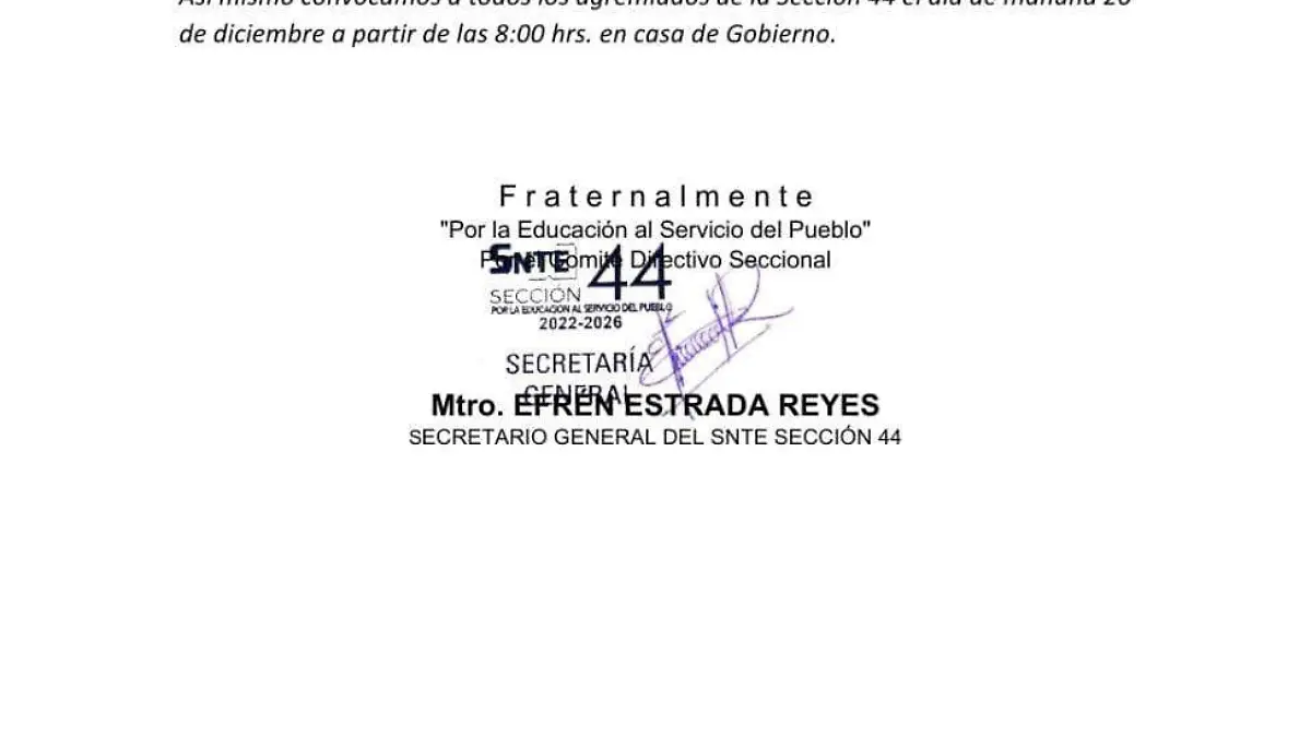 Comunicado Sección 44 del SNTE
