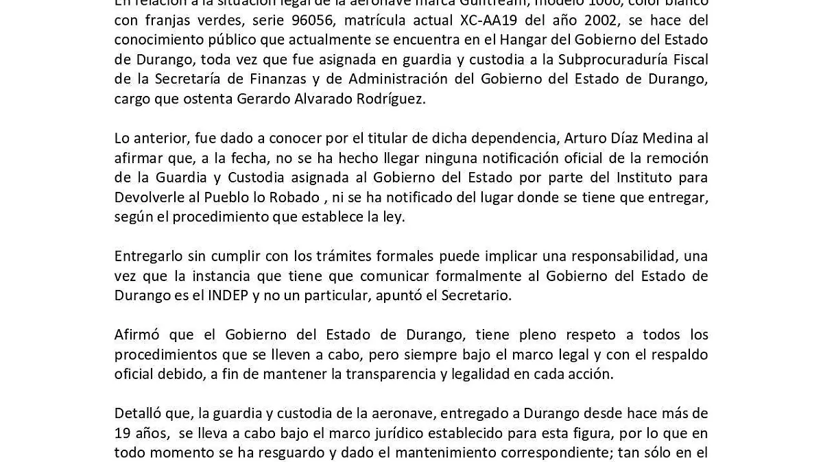 Aeronave se encuentra en guardia