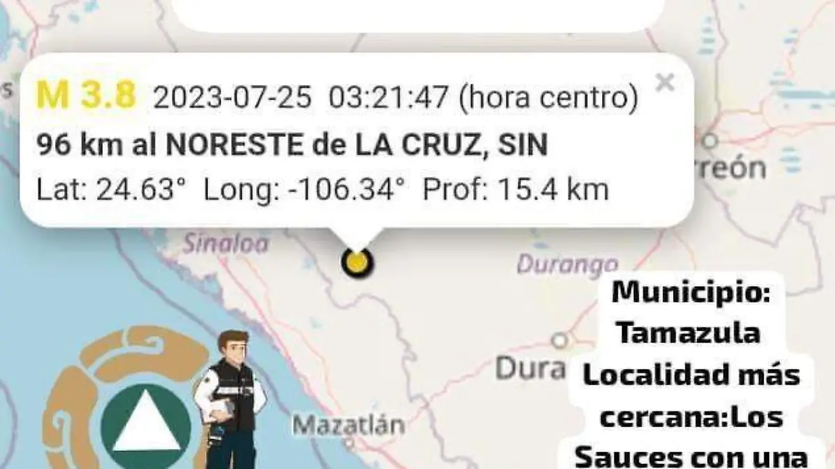 Reportan sismo de magnitud 3.8 en Tamazula