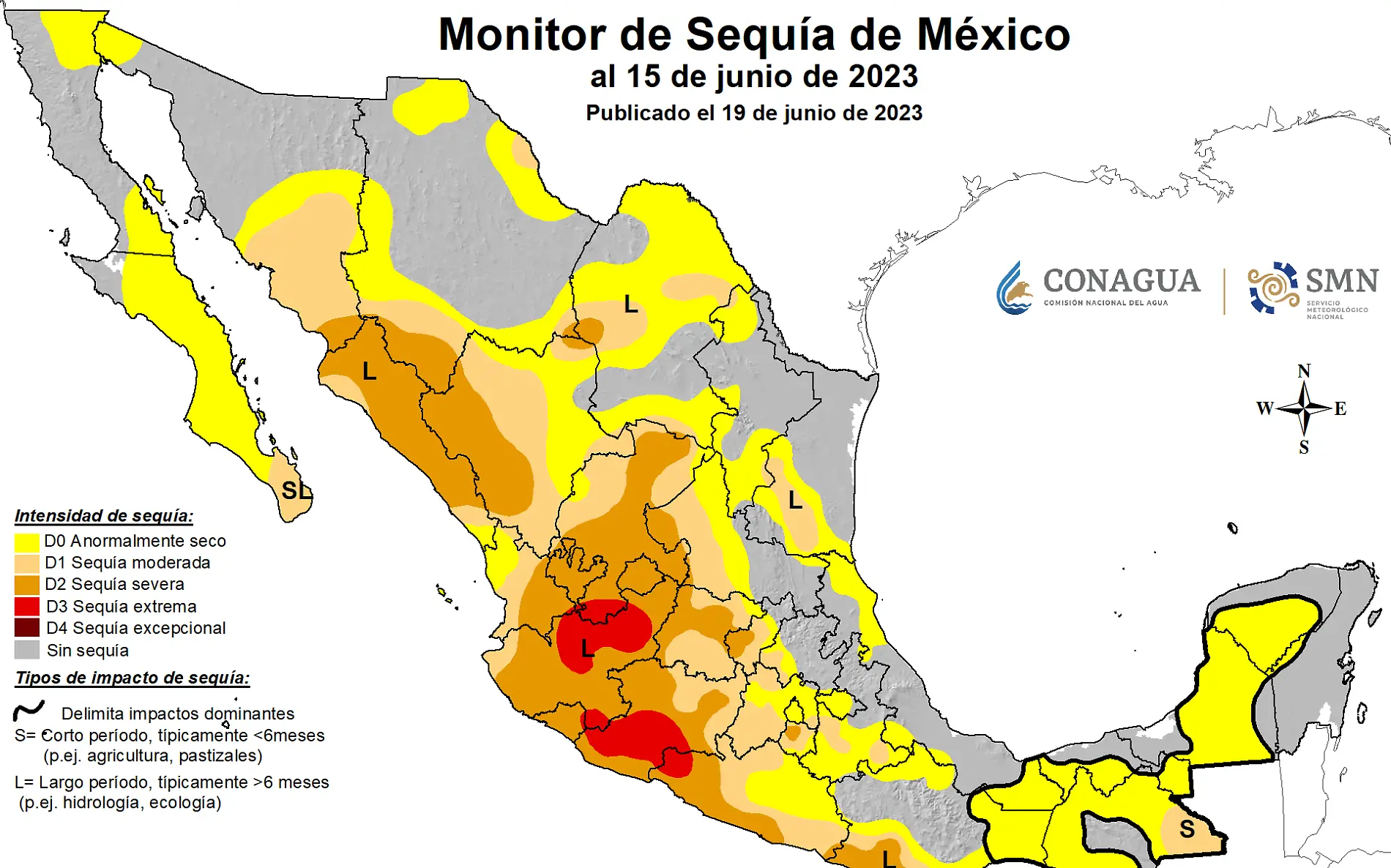 Monitor de sequia en México CONAGUA 2023