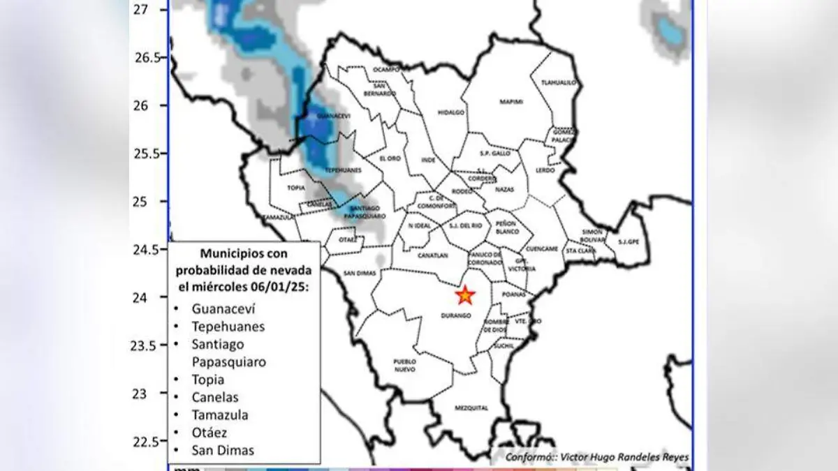 Estos son los municipios con probabilidad de nevada en Durango 