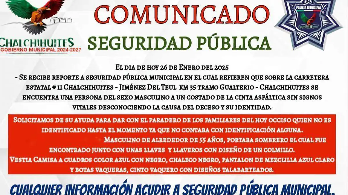 Comunicado Seguridad Pública