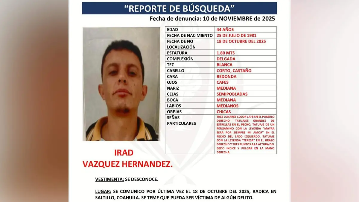 Desaparece duranguense en Saltillo; piden ayuda para dar con su paradero 