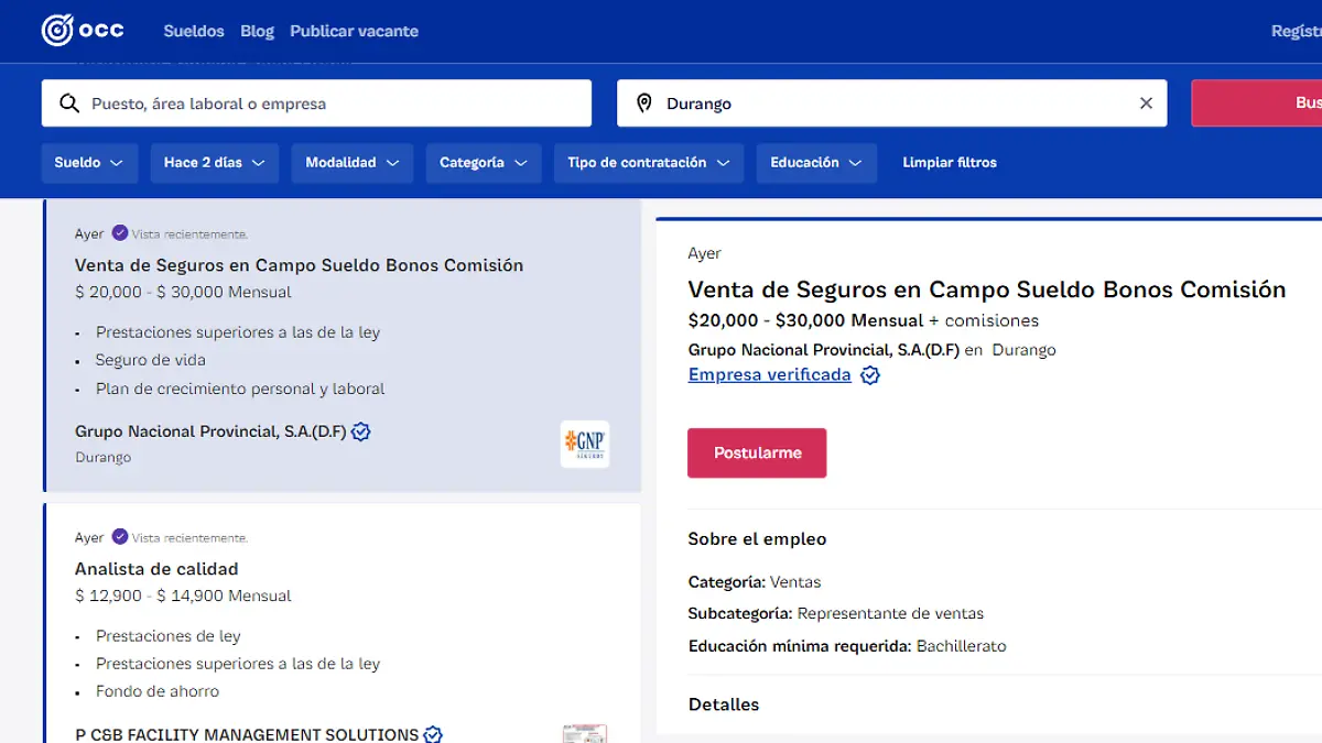 Empleo: Recientes vacantes disponibles en Durango a través de OCC