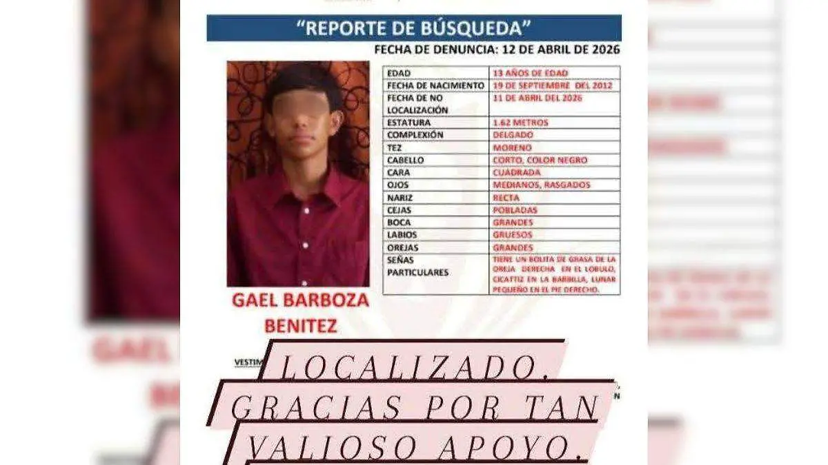 Localizado-Gael Barboza- menos desaparecido