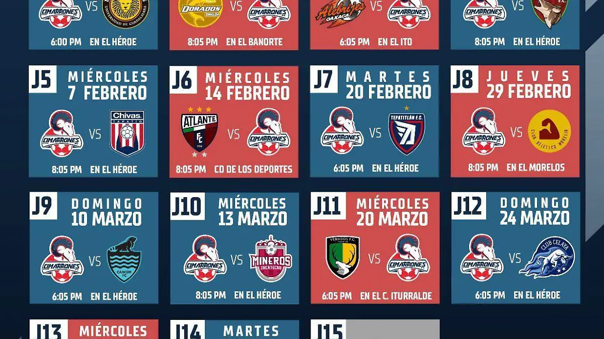 Calendario 2024 de Cimarrones de Sonora