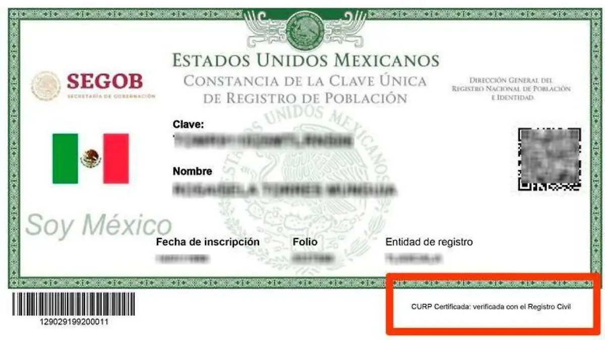 Formato de la Clave Unica de Registro de Población