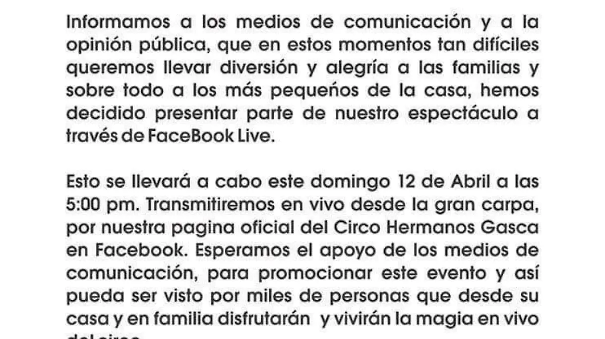 Comunicado Circo Hermanos Gasca