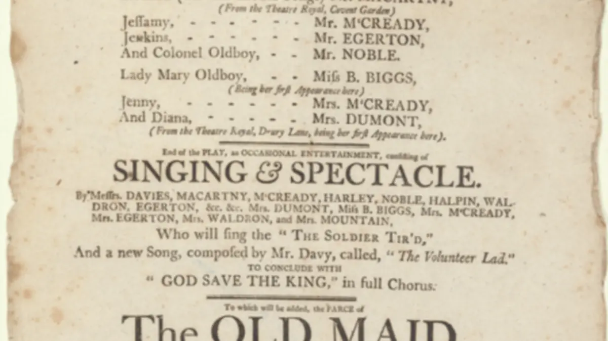 Programa de mano Teatro de Birmingham, Inglaterra 1803