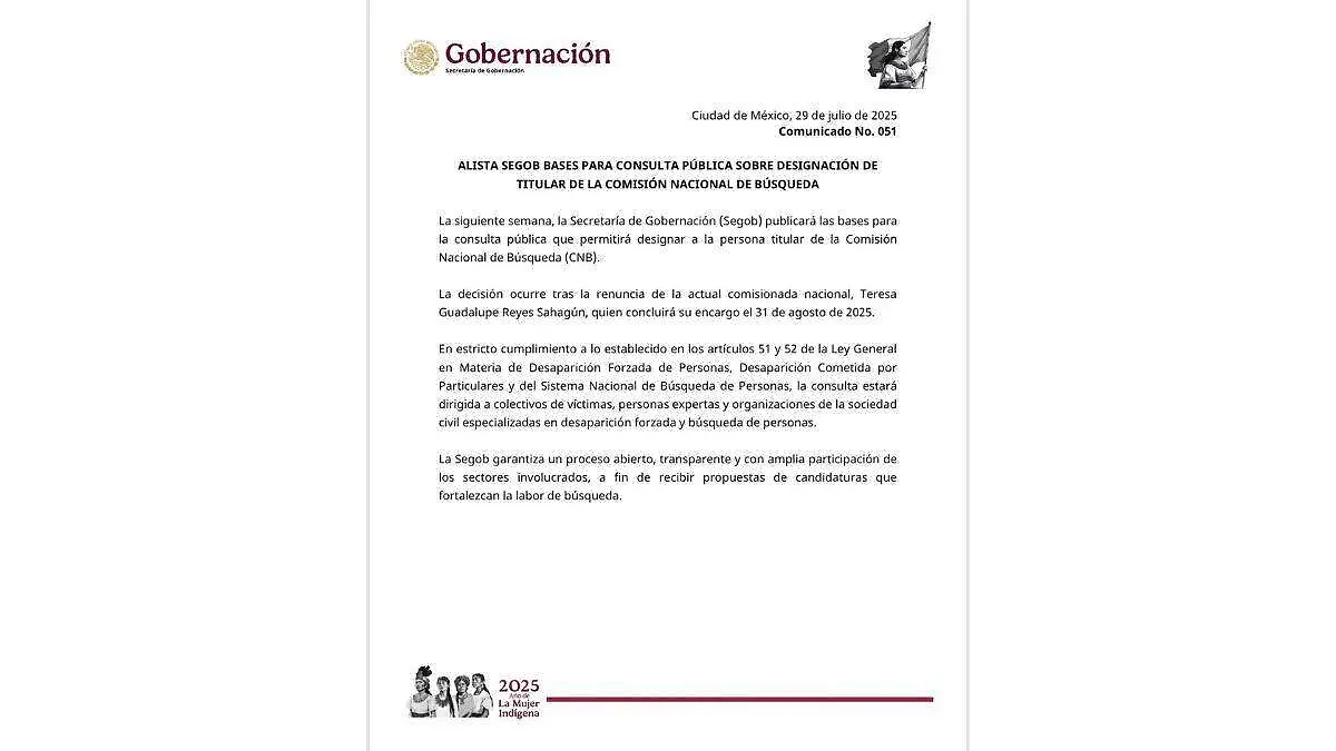 Comunidado Secretaría de Gobernación