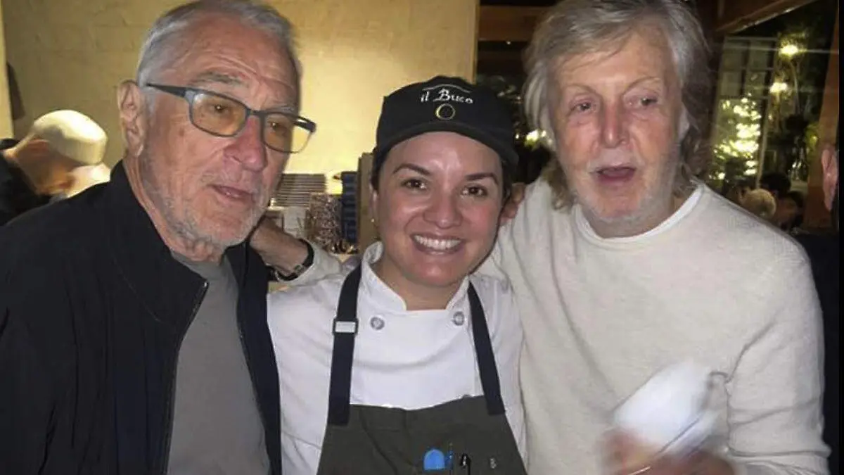 Grecia Medrano con Robert de Niro y Paul McCartney