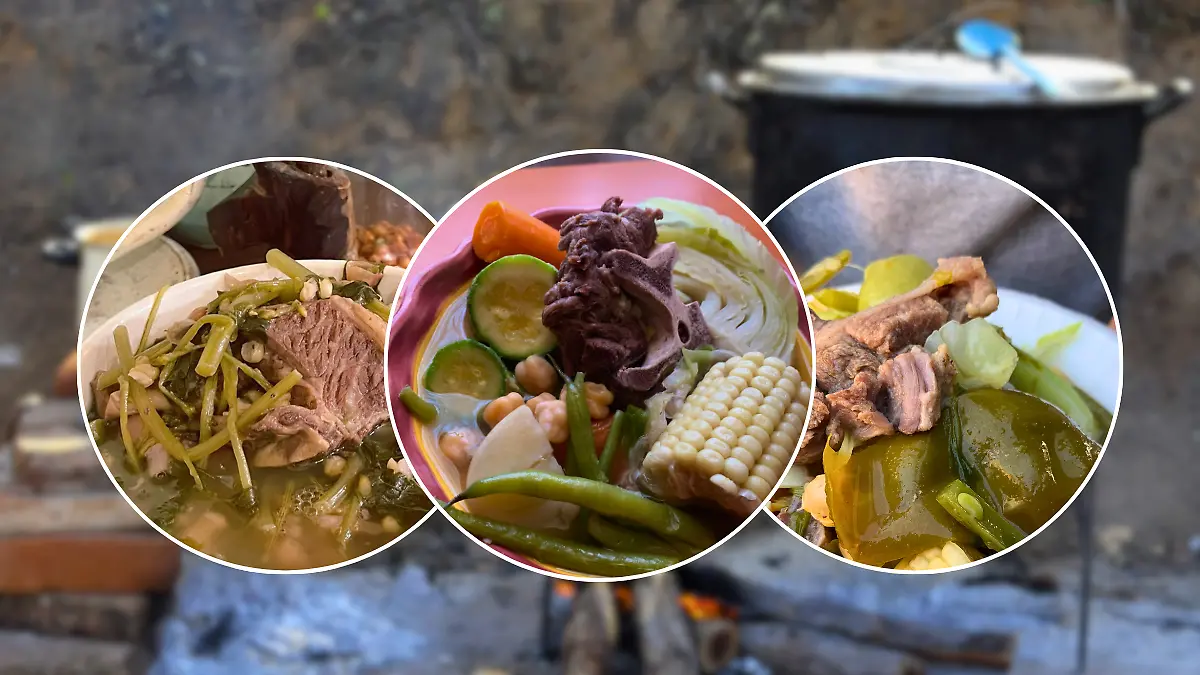 FULL SCREEN W THREE IMAGES  pozole de trigo, cocido y wakabaki
