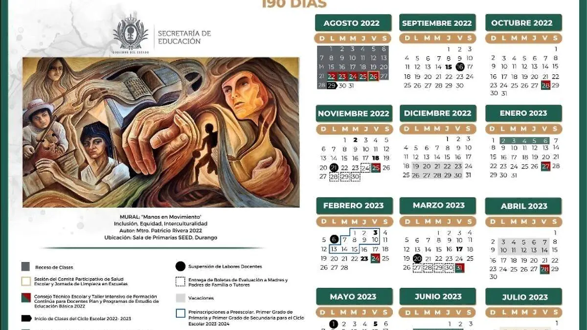 Calendario Escolar 2022-2023 Durango