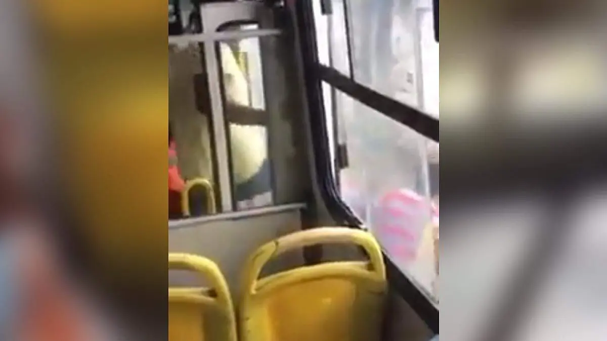 a patadas bajan a mujer de camión