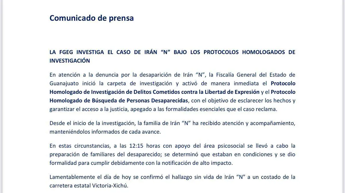 Comunicado Fiscalía