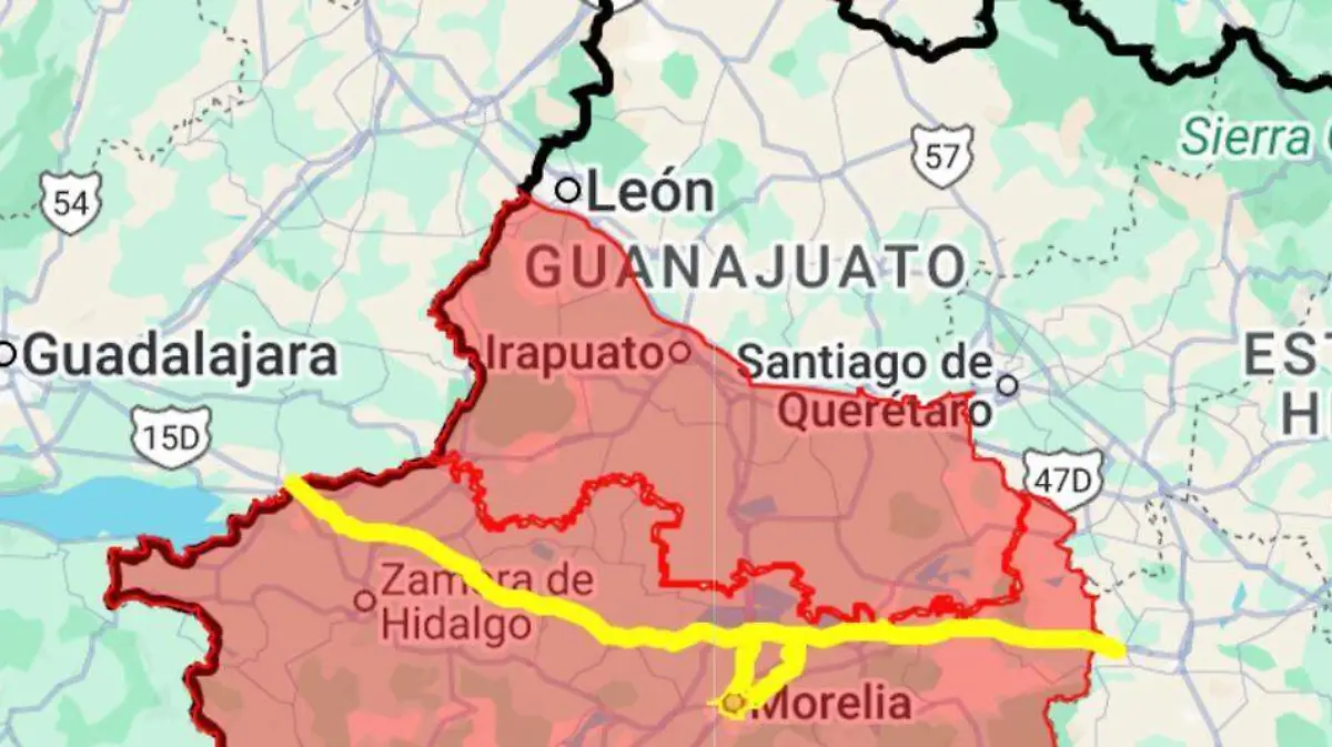Mapa de zonas de Riesgo sen el entro del país segun la Embajada de EEUU