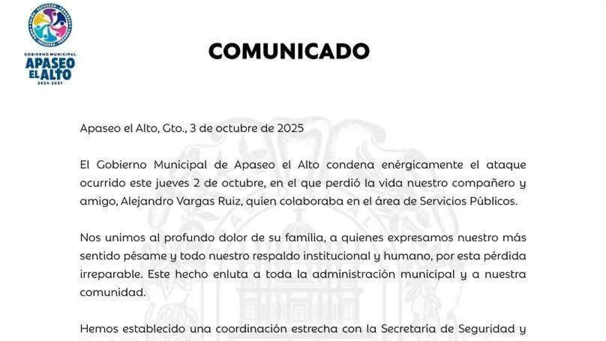 Comunicado del Gobierno de Apaseo el Alto