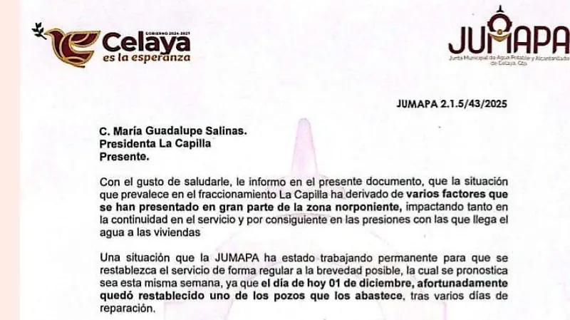 Jumapa sobre falta de agua en La Capilla