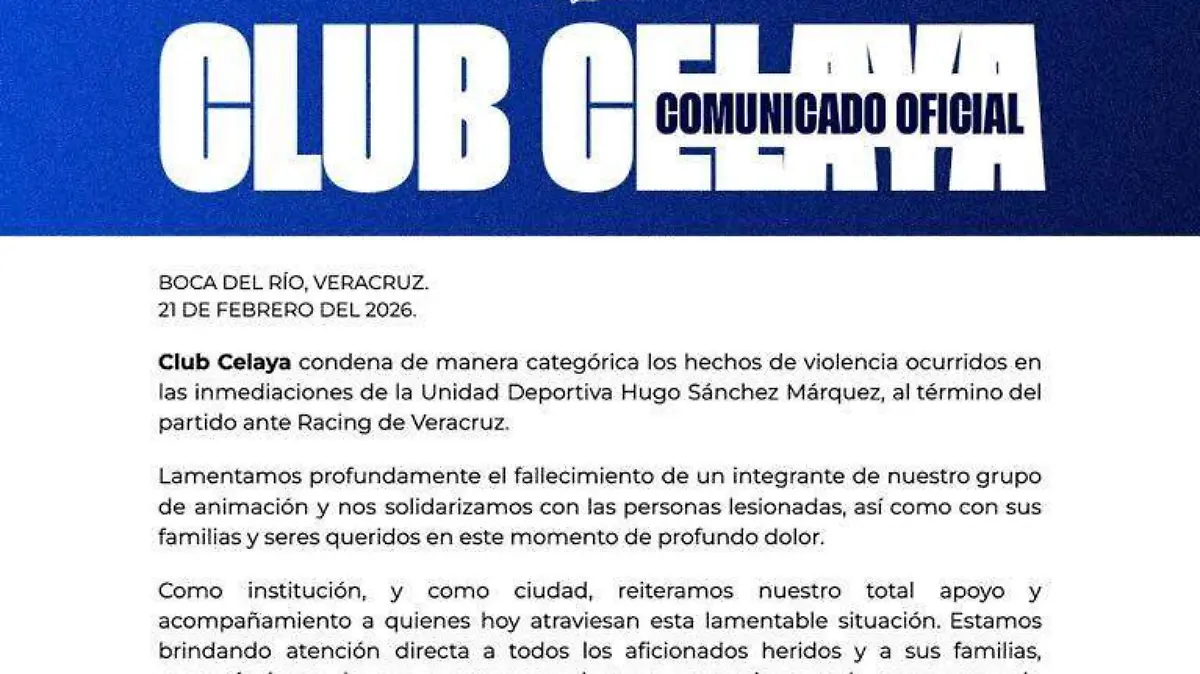 Comunicado Club Celaya, riña en Veracruz