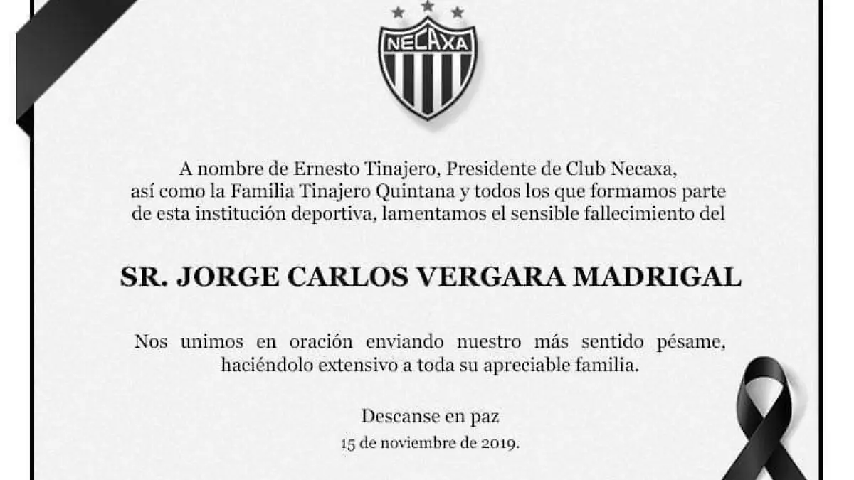 Necaxa lamenta deceso de Jorge Vergara