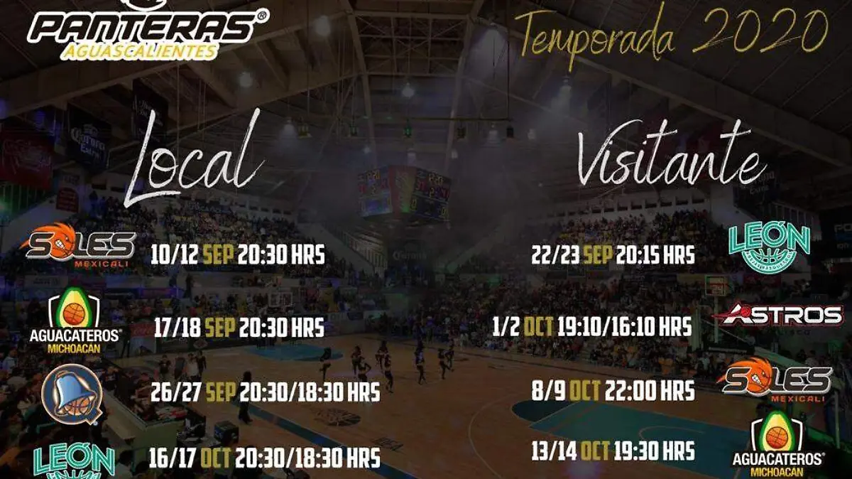 Calendario Temporada 2020 Panteras de Aguascalientes