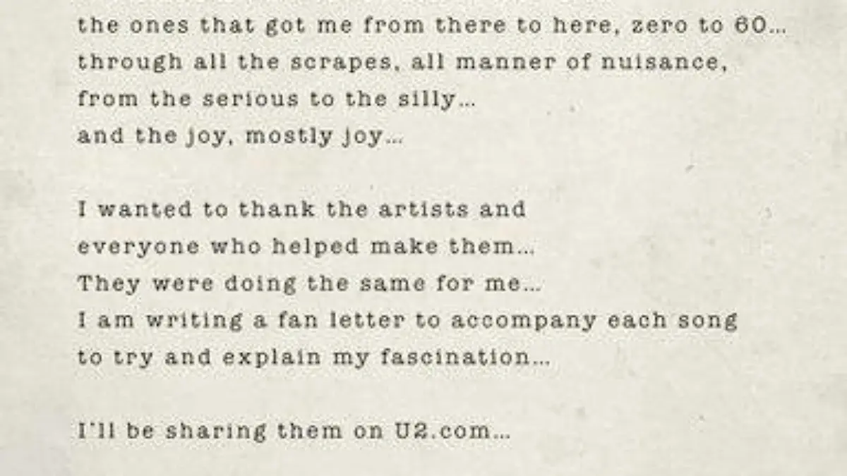  Carta Bono '60 SONGS THAT SAVED MY LIFE'