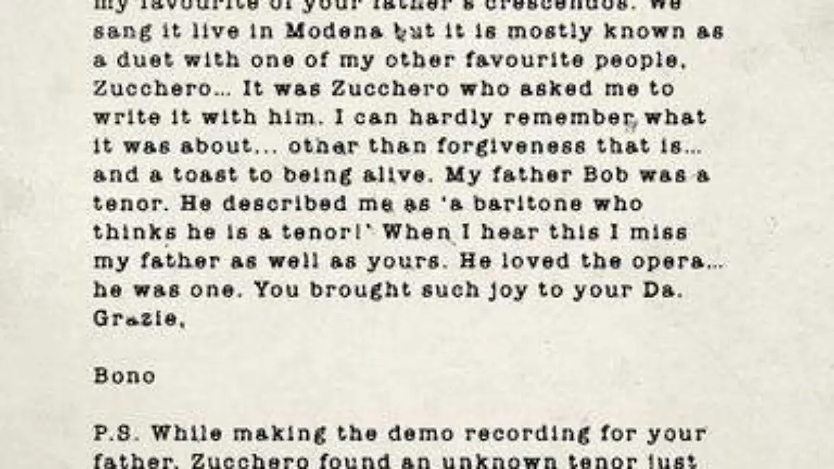 Carta Bono a Luciano Pavarotti y Zucchero