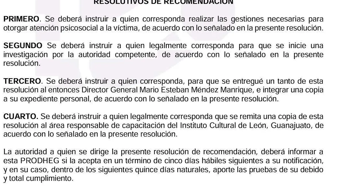 Recomendaciones emitidas por la PRODHEG 