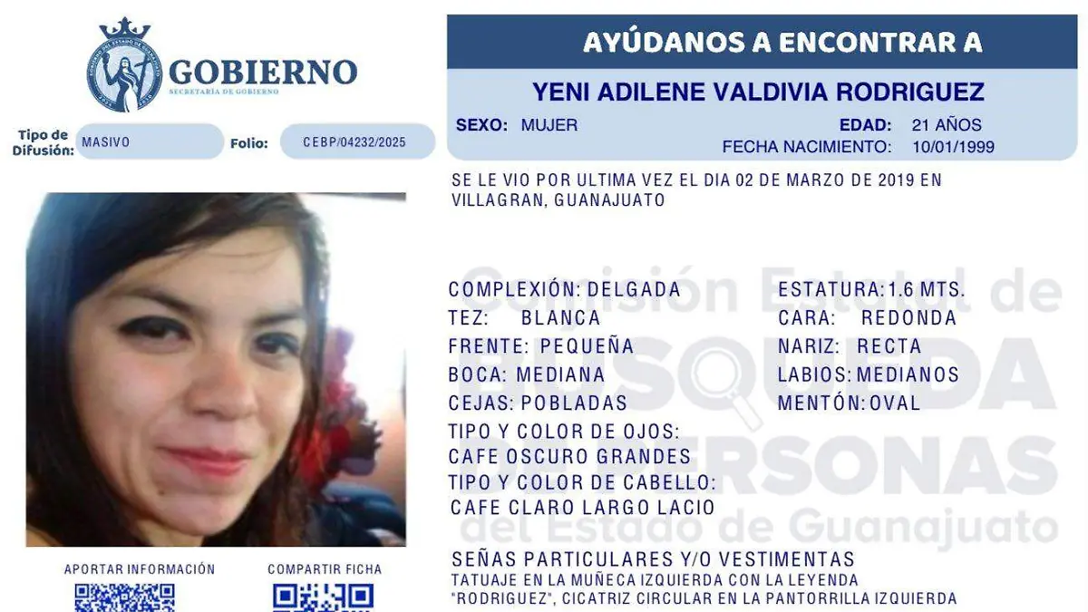 En Villagrán buscan a Yeni Adilene Valdivia Rodríguez desde el 02 de marzo del 2019