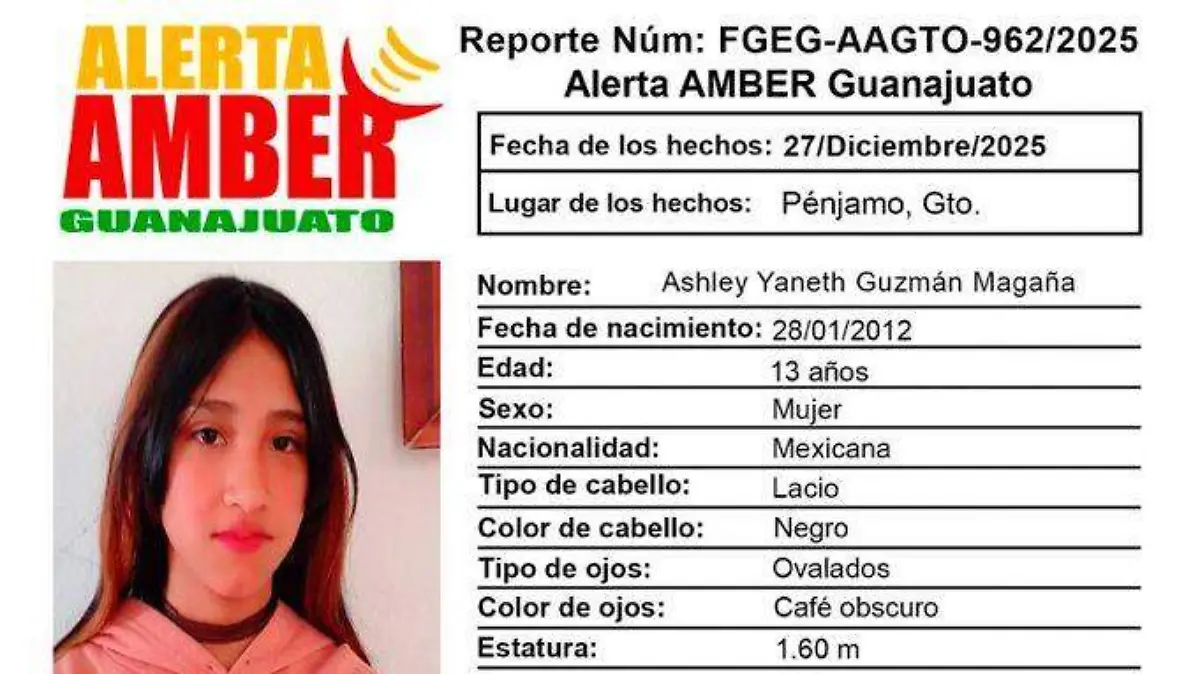 Ashley Yaneth Guzmán Magaña de 13 años
