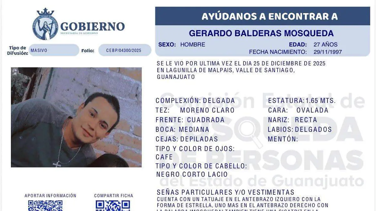 Buscan a Gerardo Balderas Mosqueda desde el 25 de diciembre.