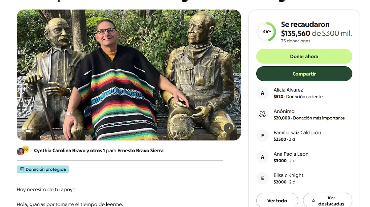GoFundMe-Unidos por Ernesto Bravo. Cirugía de columna urgente