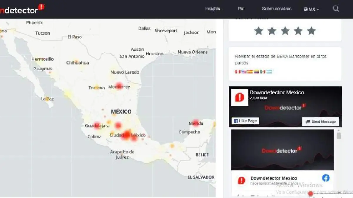 Falla de BBVA en el país