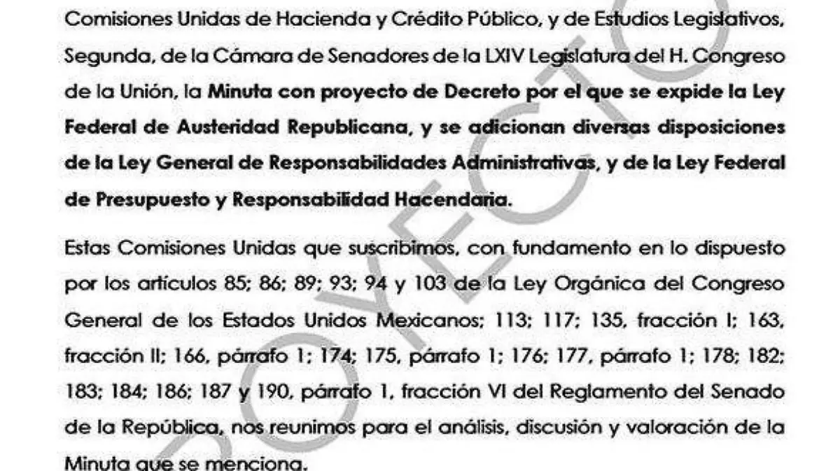 Proyecto decreto Austeridad