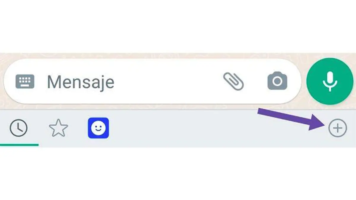 Signo de + para agregar stickers a WhatsApp